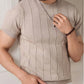 Men's Beige Textured Knitted T-Shirt