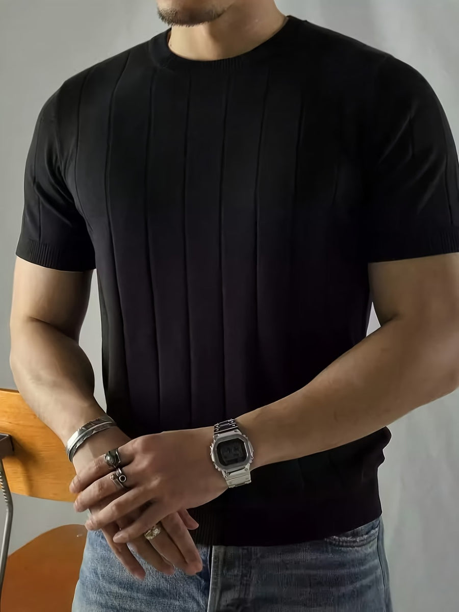 Men's Black Textured Knitted T-Shirt