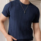 Men's Navy Blue Textured Knitted T-Shirt