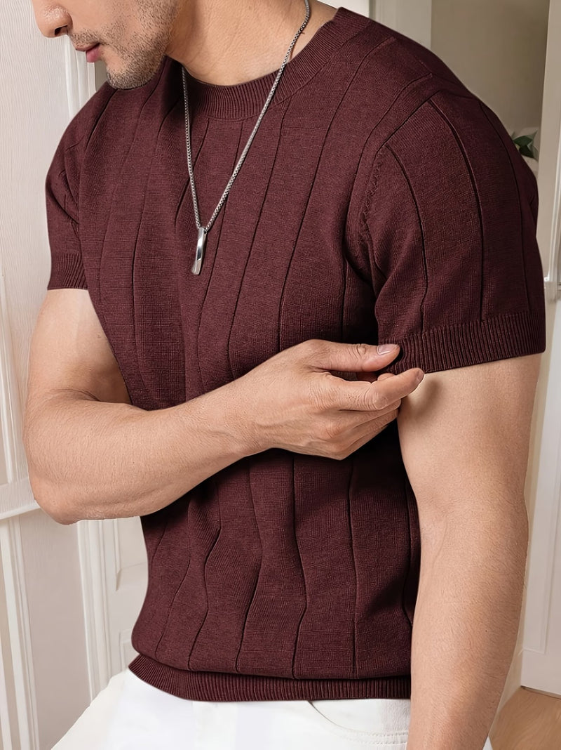 Men's Brown Textured Knitted T-Shirt