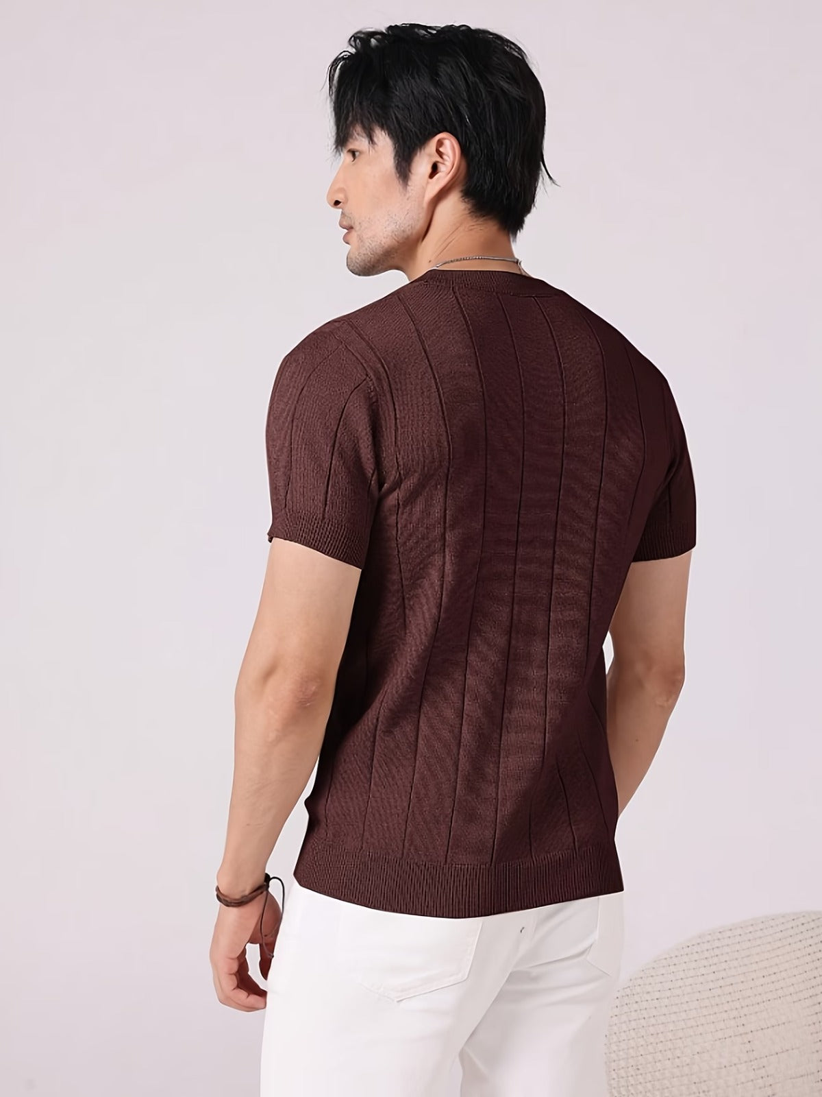 Men's Brown Textured Knitted T-Shirt