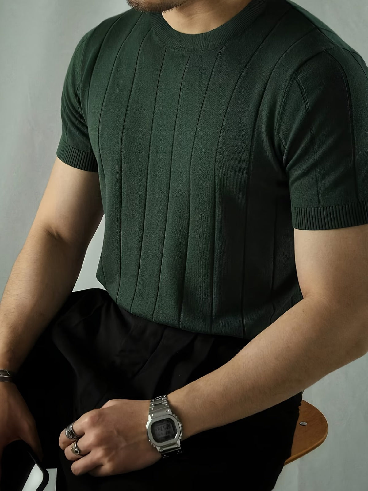 Men's Forest Green Textured Knitted T-Shirt