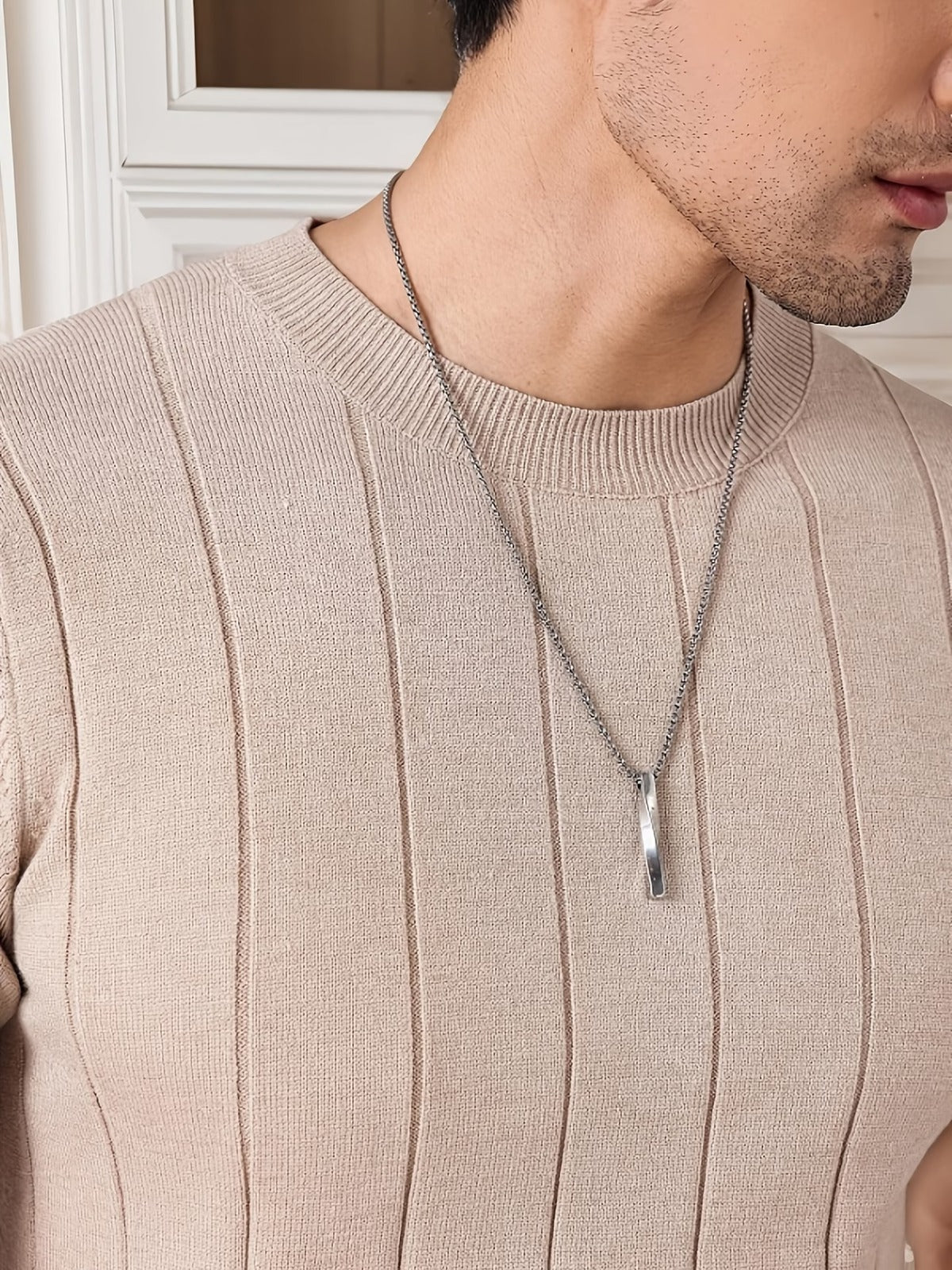 Men's Beige Textured Knitted T-Shirt