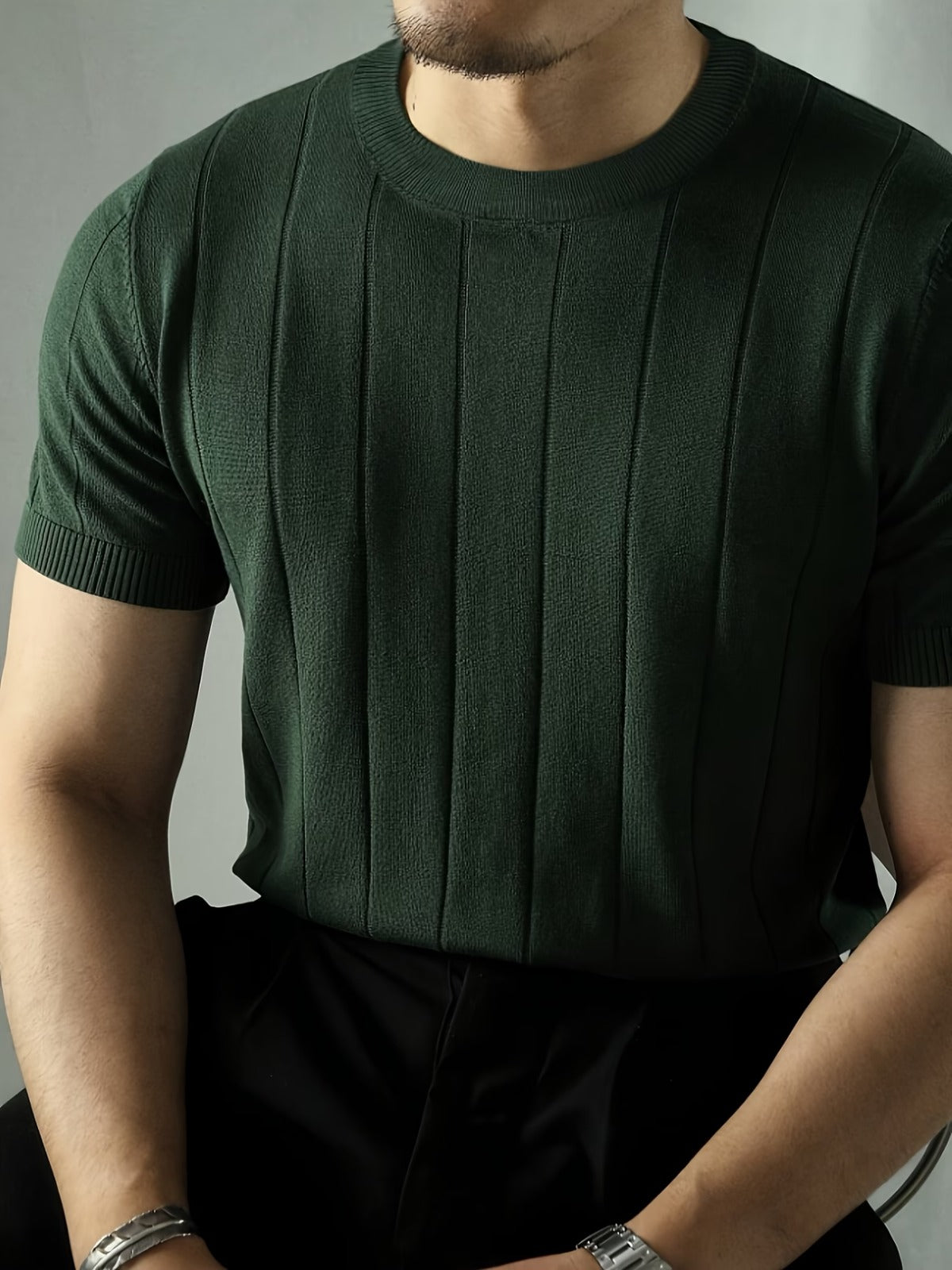 Men's Forest Green Textured Knitted T-Shirt