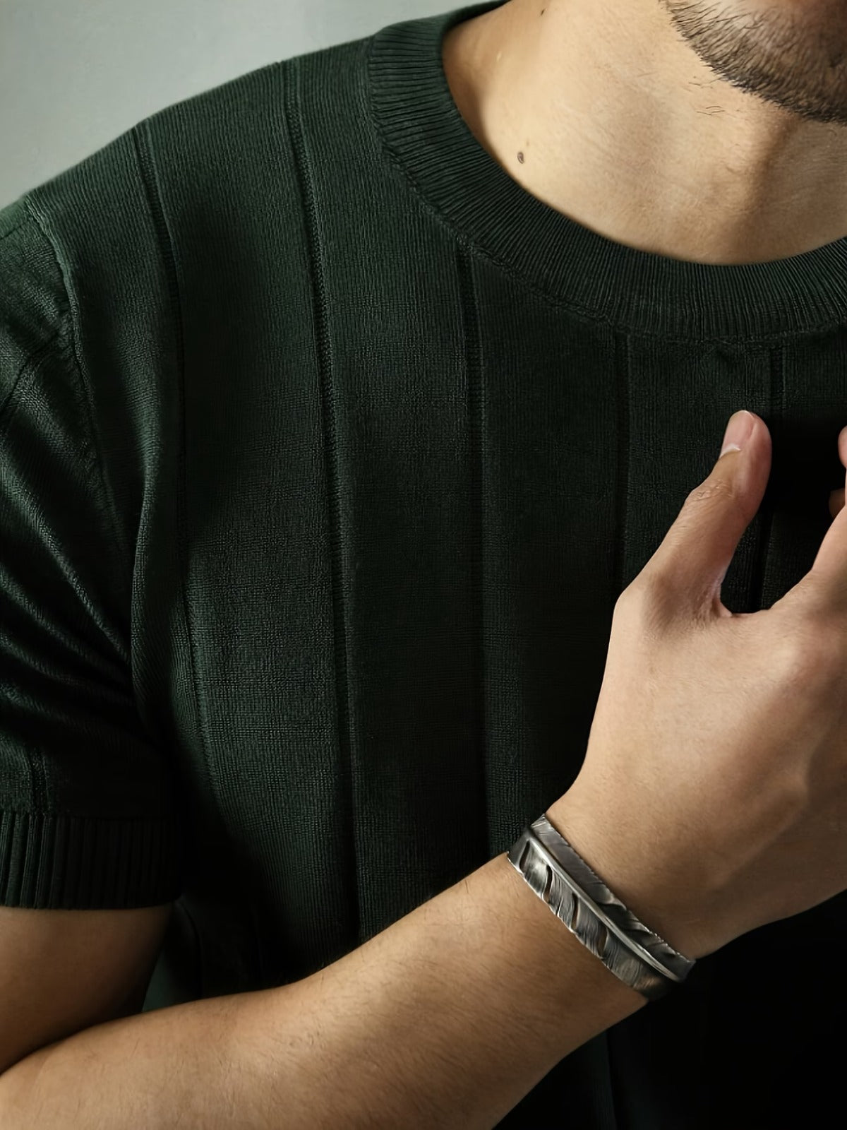 Men's Forest Green Textured Knitted T-Shirt
