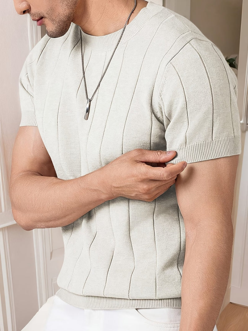 Men's White Textured Knitted T-Shirt