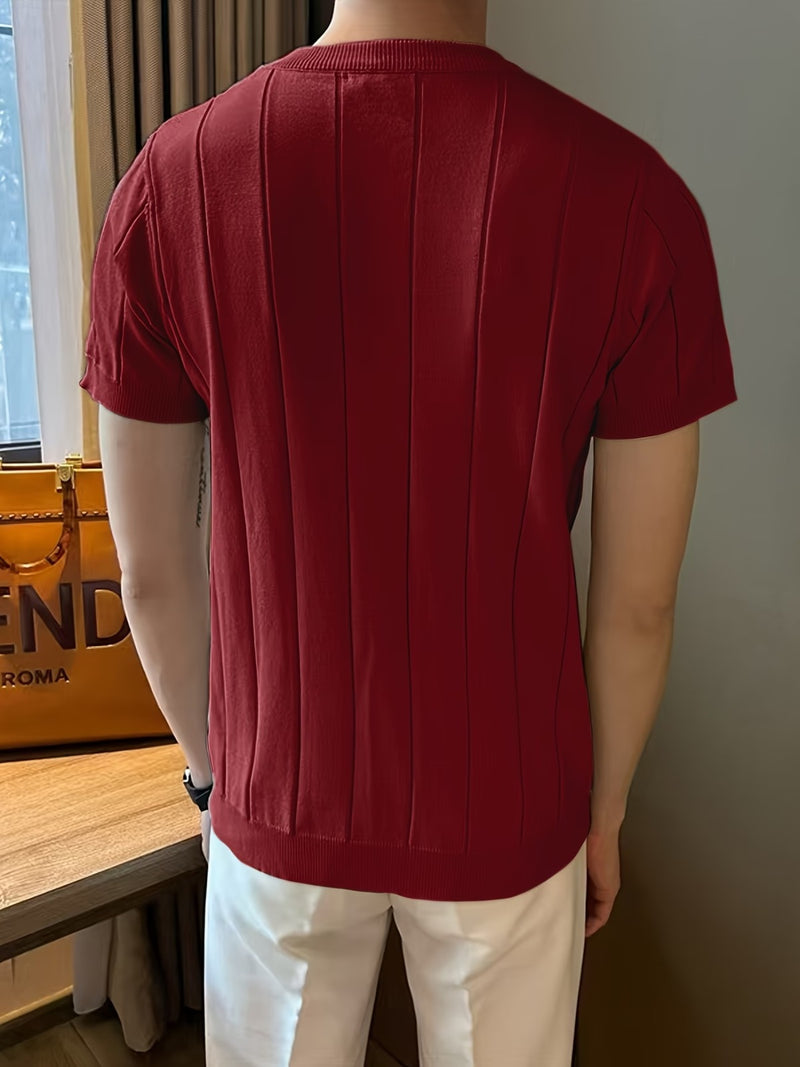 Men's Maroon Textured Knitted T-Shirt