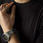 Men's Black Textured Knitted T-Shirt