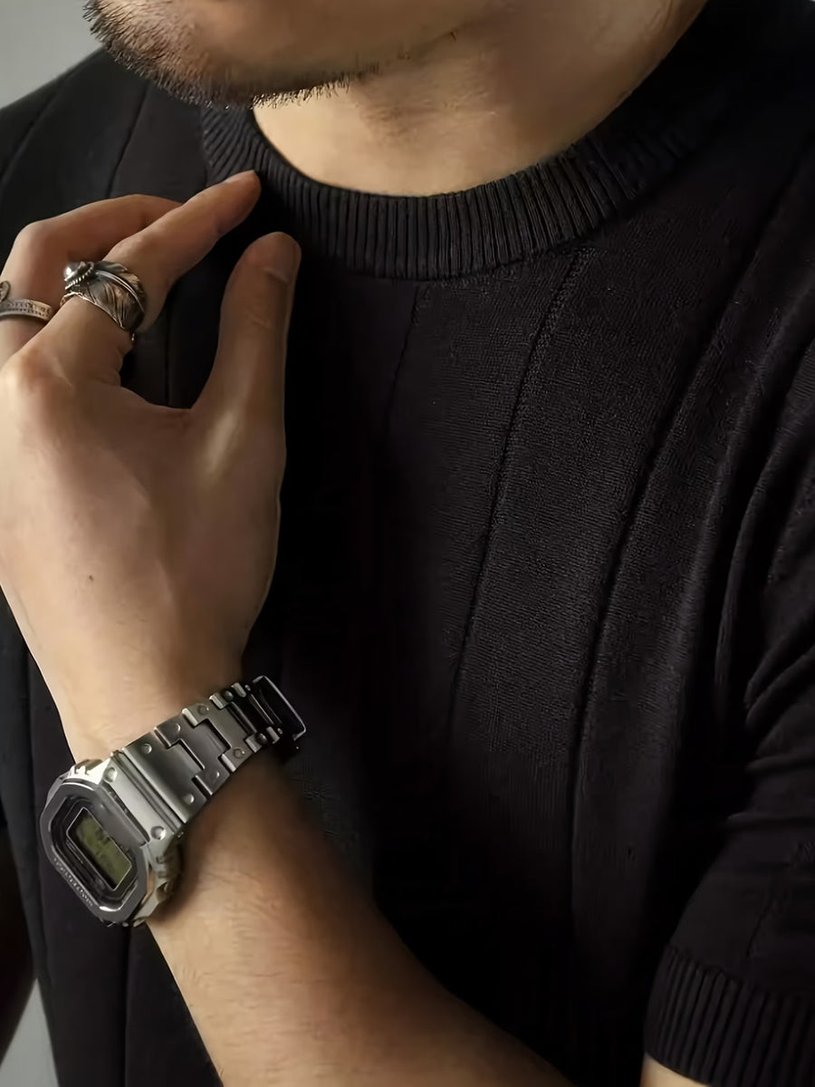 Men's Black Textured Knitted T-Shirt