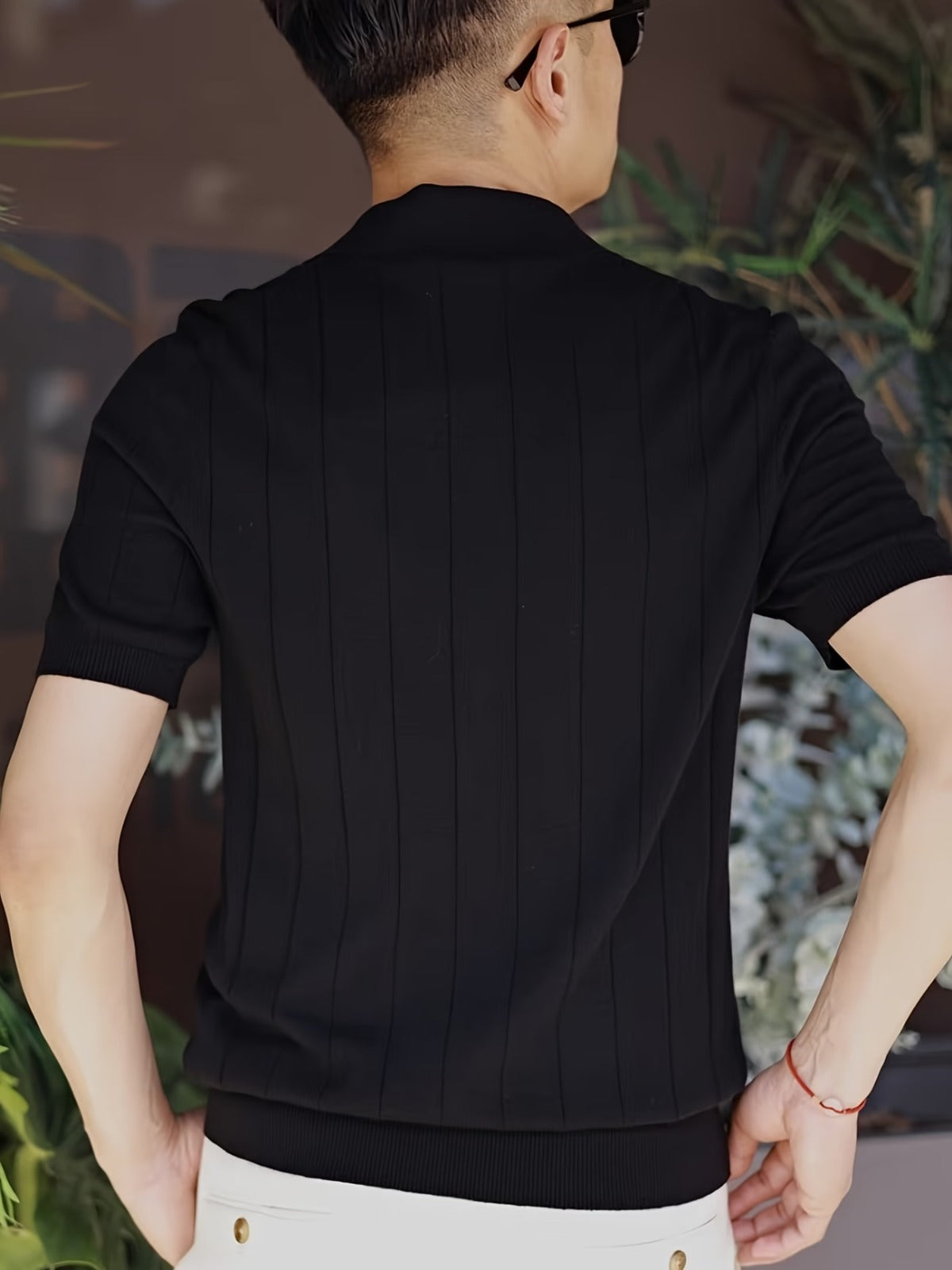 Men's Black Textured Knitted T-Shirt