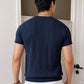 Men's Navy Blue Textured Knitted T-Shirt
