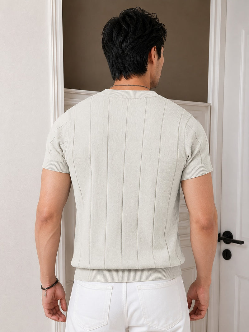 Men's White Textured Knitted T-Shirt