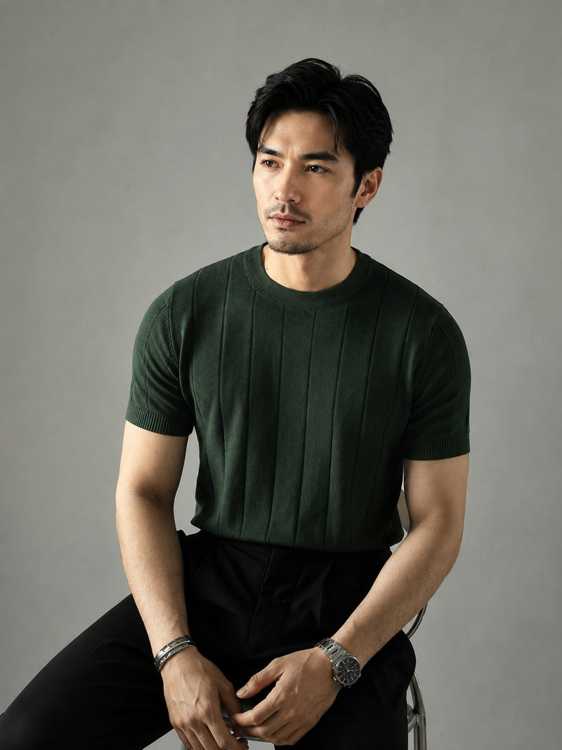 Men's White Textured Knitted T-Shirt