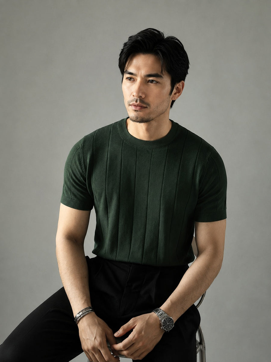 Men's White Textured Knitted T-Shirt