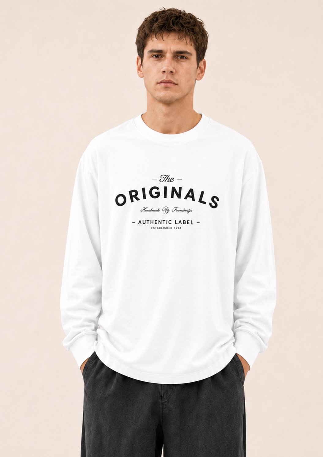 Men's Khaki Printed Oversized Full Sleeve T-Shirt