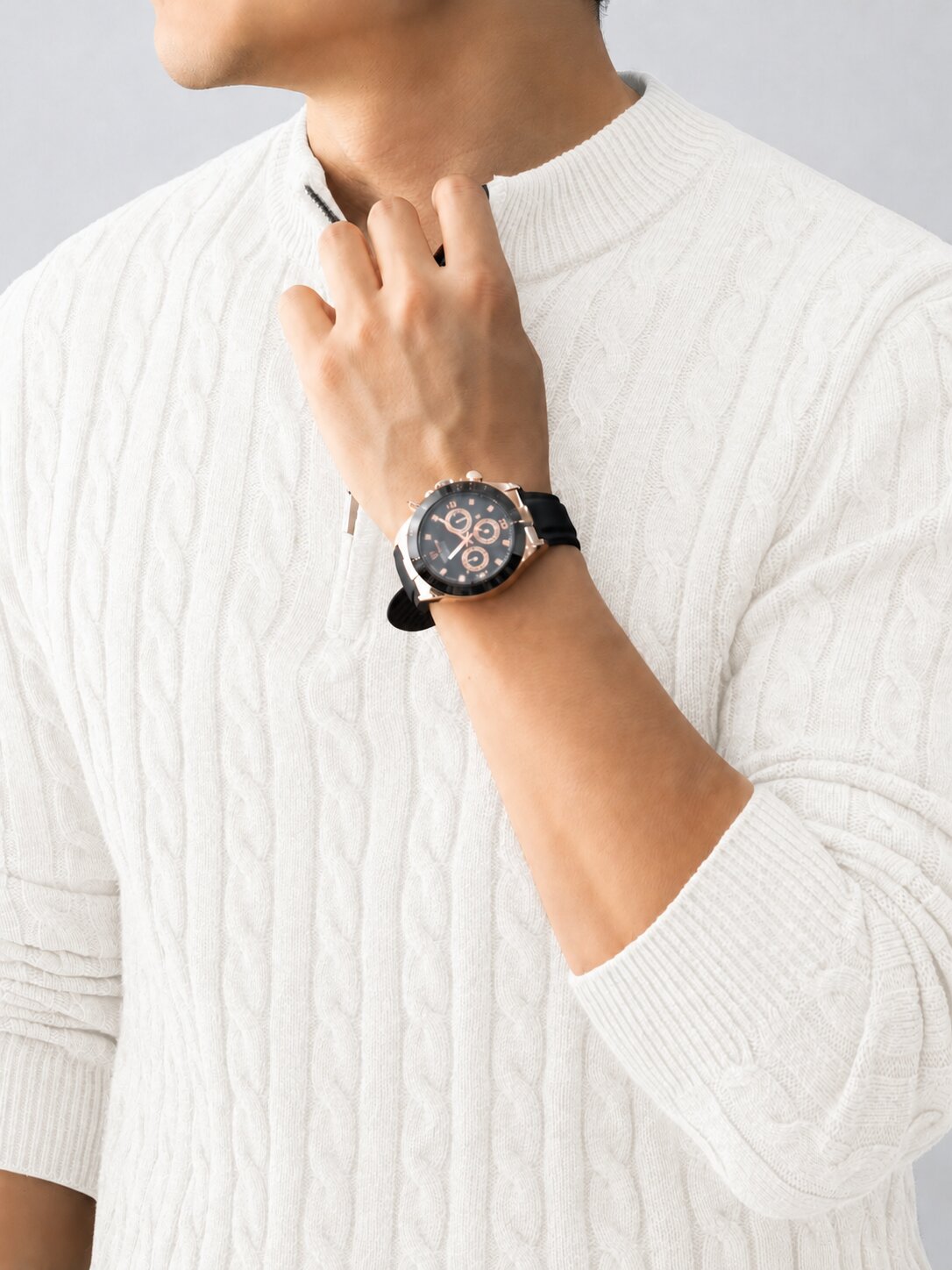 Men’s White Cable Knit Half Zip Sweater