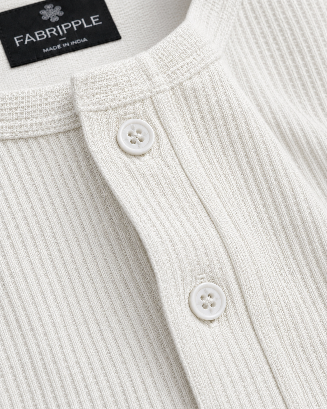 Men’s Textured Henley Full Sleeve White T-Shirt