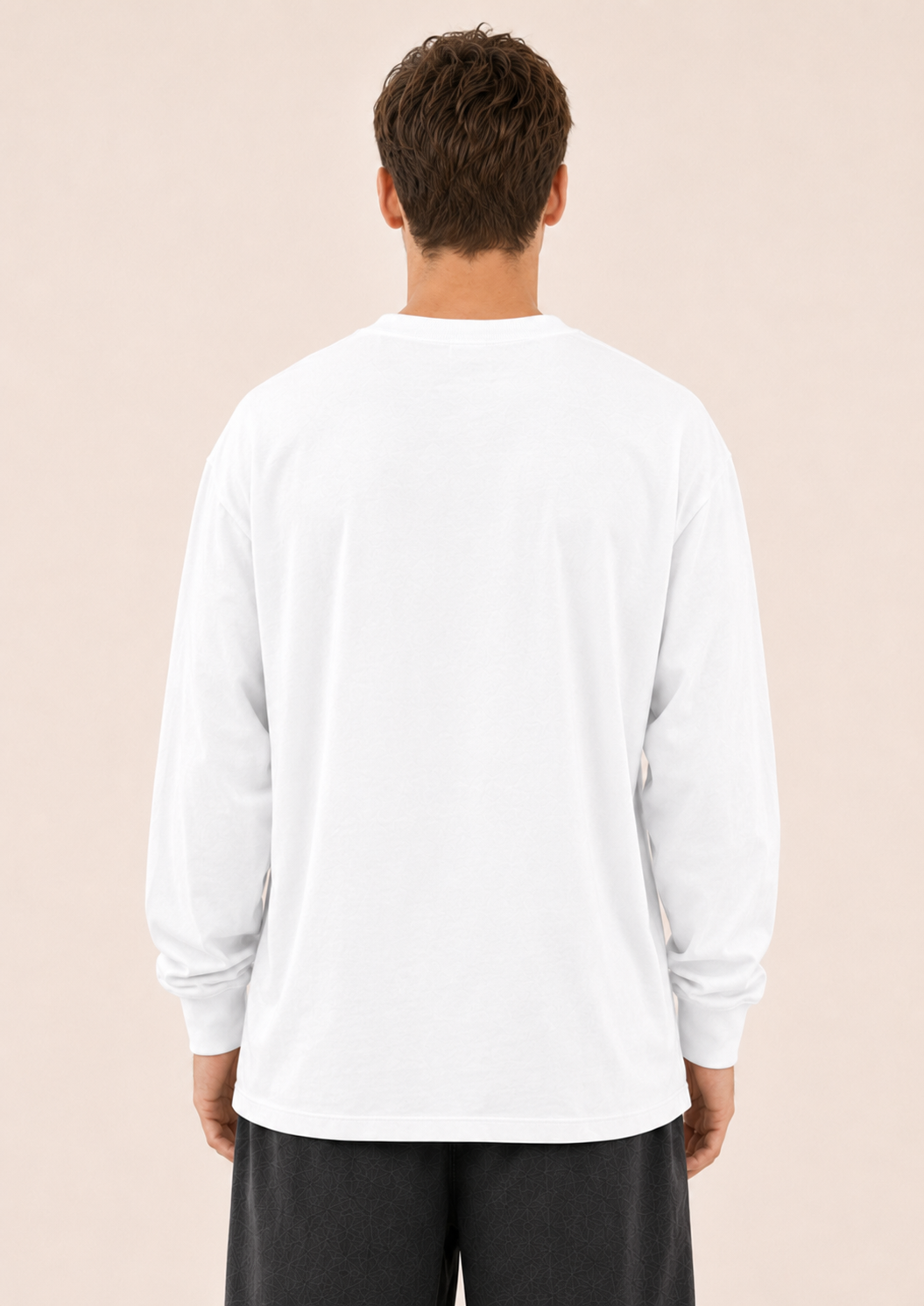 Men's White Printed Oversized Full Sleeve T-Shirt