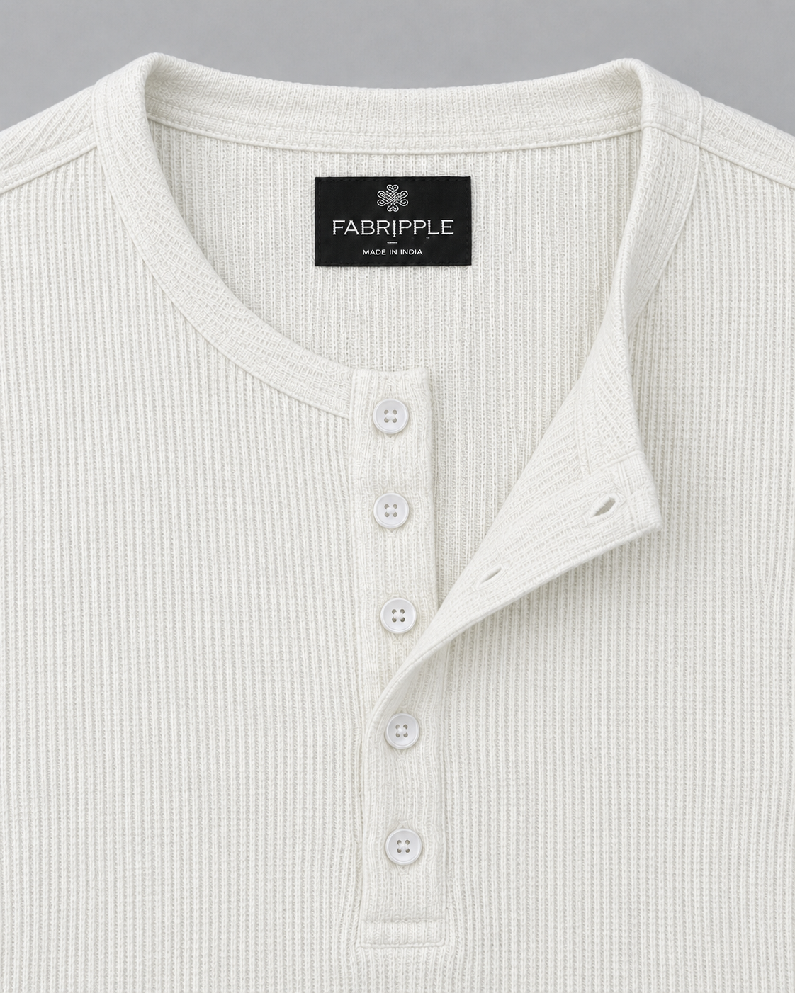 Men’s Textured Henley Full Sleeve White T-Shirt