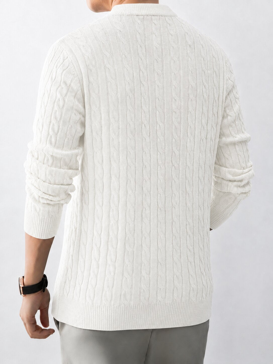Men’s White Cable Knit Half Zip Sweater