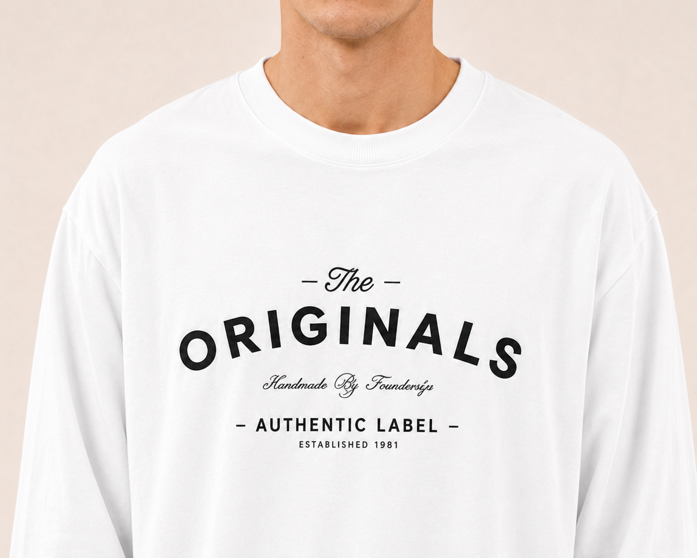 Men's White Printed Oversized Full Sleeve T-Shirt