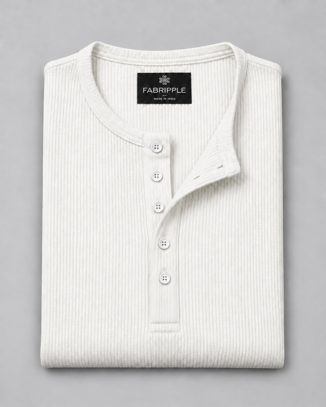 Men’s Textured Henley Full Sleeve White T-Shirt