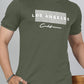Men’s Olive Green Los Angeles Printed Textured T-Shirt