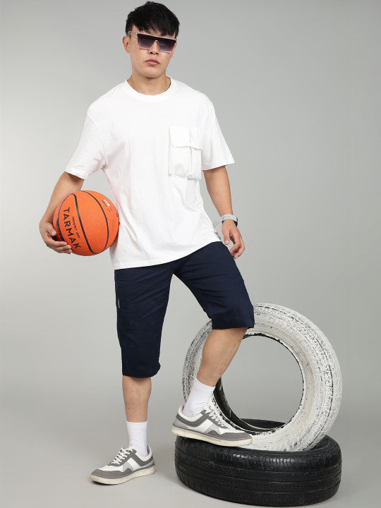 Men’s Blue Utility Capri Shorts – Relaxed Fit Casual Below Knee Shorts