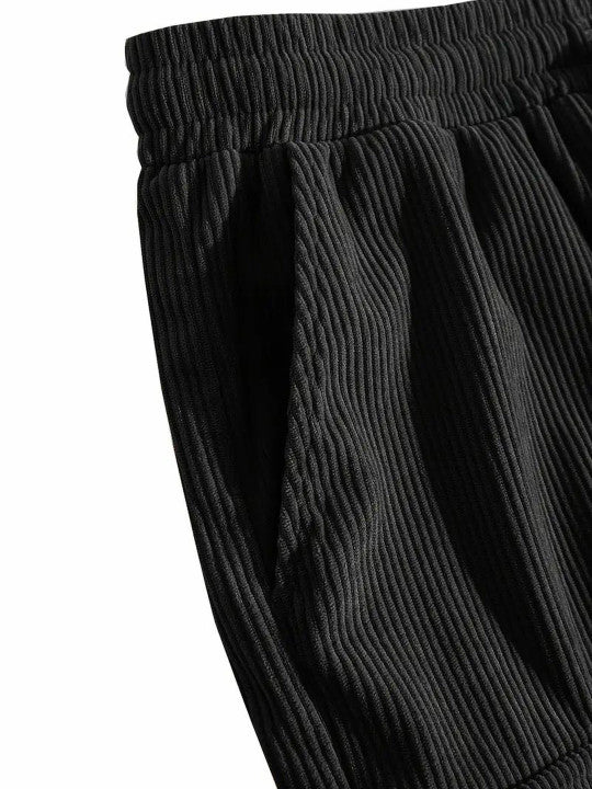 Men’s Black Ribbed Casual Shorts – Premium Textured Summer Shorts