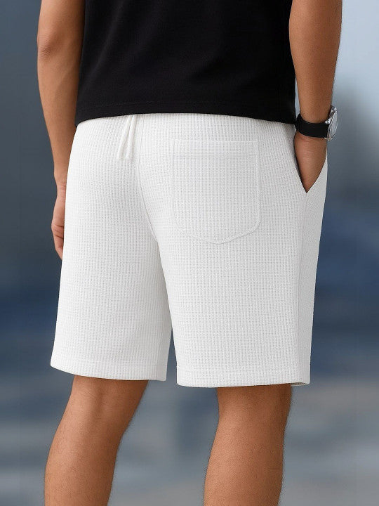 Men’s Off White Textured Casual Shorts – Premium Waffle Knit Summer Shorts