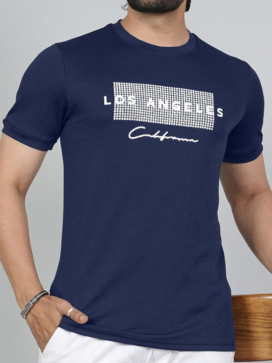 Men’s Navy Blue Los Angeles Printed Textured T-Shirt