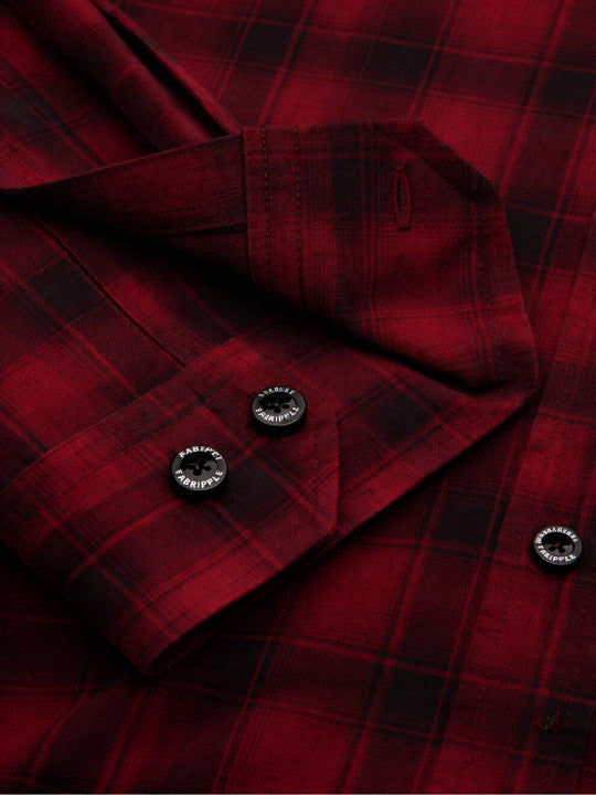 Men’s Maroon Black Checked Casual Shirt – Premium Full Sleeve Check Shirt
