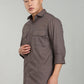 Men’s Dark Grey Utility Casual Shirt – Premium Full Sleeve Solid Shirt