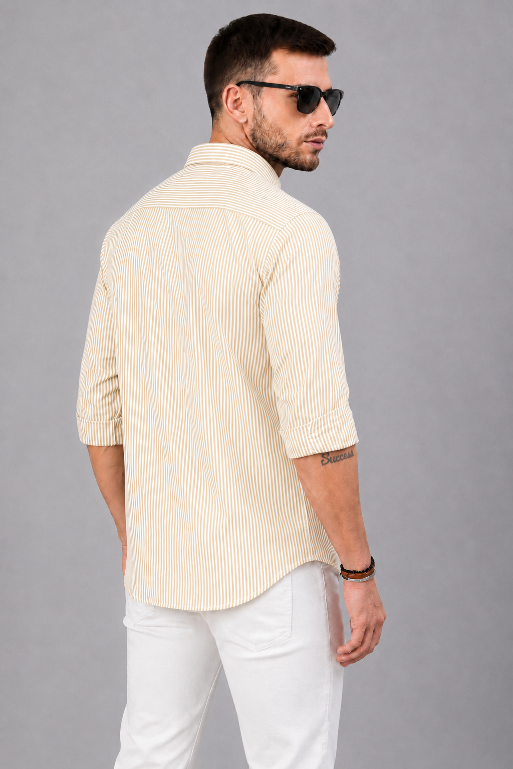 Men’s Yellow & White Vertical Striped Full Sleeve Casual Shirt