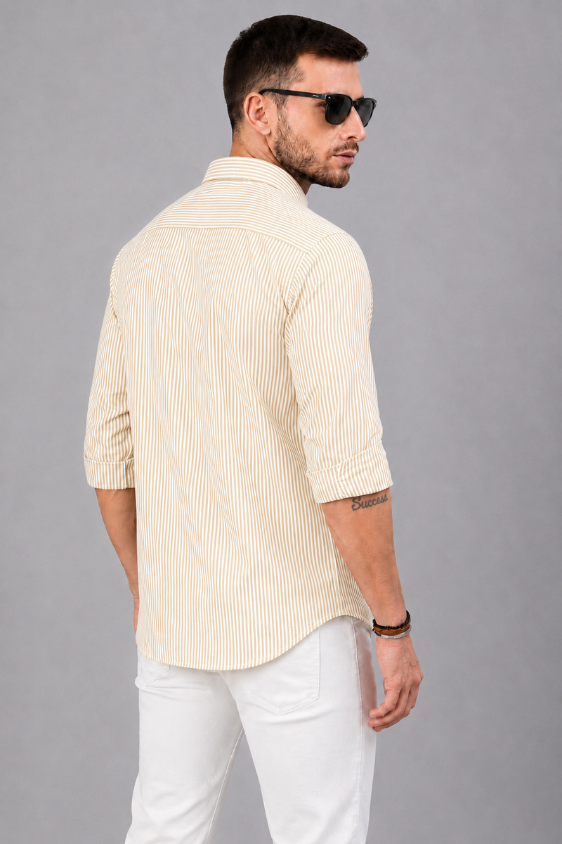 Men’s Yellow & White Vertical Striped Full Sleeve Casual Shirt