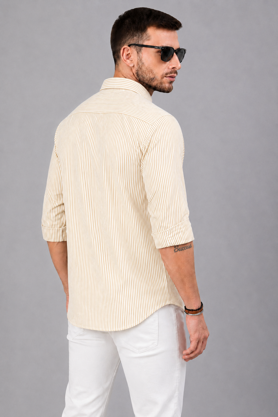 Men’s Yellow & White Vertical Striped Full Sleeve Casual Shirt