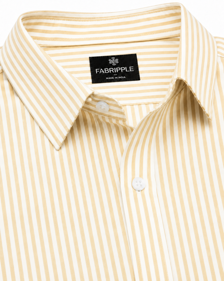 Men’s Yellow & White Vertical Striped Full Sleeve Casual Shirt