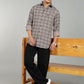 Men’s Beige Checked Casual Shirt – Premium Plaid Full Sleeve Shirt