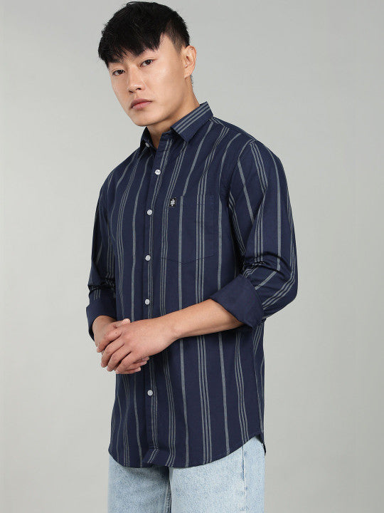 Dark Blue Vertical Striped Casual Shirt for Men – Premium Stripe Shirt