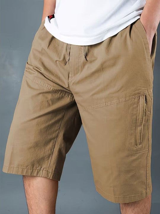 Men’s Khaki Utility Capri Shorts – Relaxed Fit Casual Below Knee Shorts