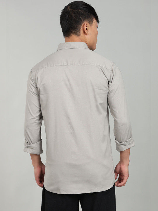 Men’s Light Grey Utility Casual Shirt – Premium Full Sleeve Solid Shirt