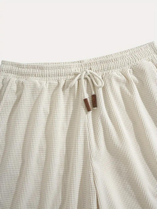 Men’s Off White Textured Casual Shorts – Premium Waffle Knit Summer Shorts