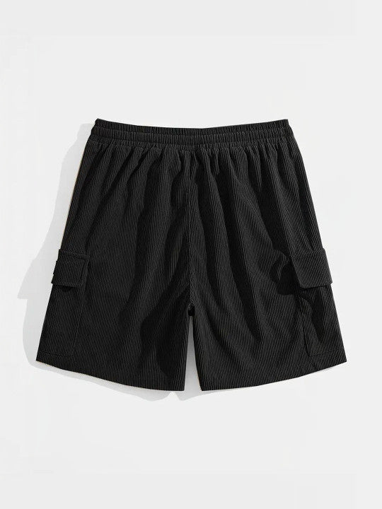 Men’s Black Ribbed Casual Shorts – Premium Textured Summer Shorts