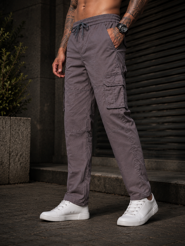Men’s Dark Grey Utility Cargo Pants – Relaxed Streetwear Fit