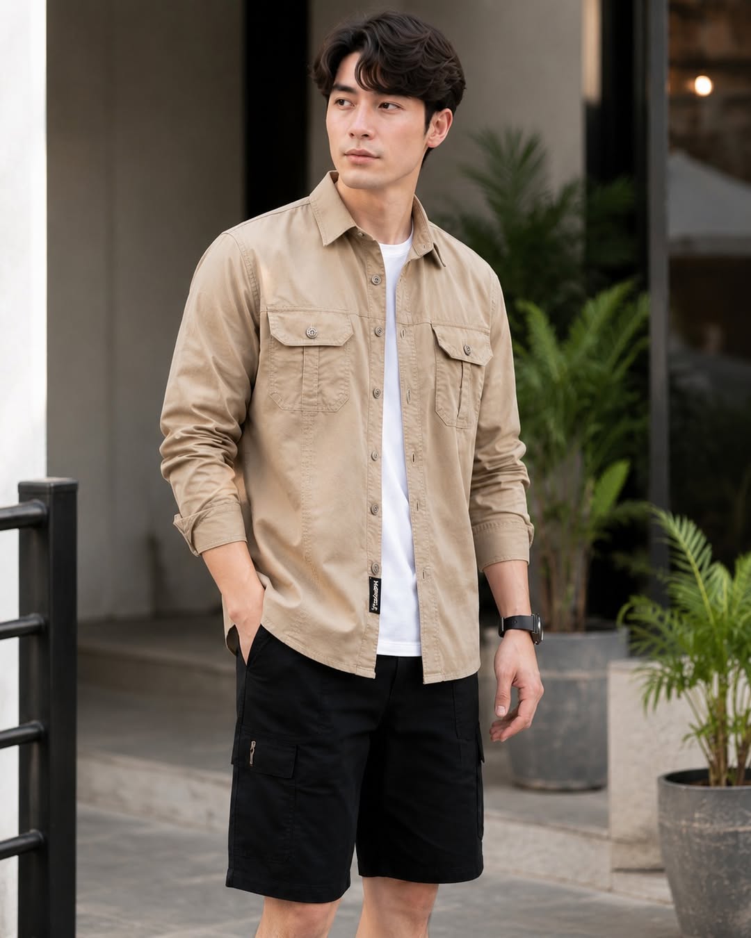 Men’s Khaki Utility Casual Full Sleeve Shirt