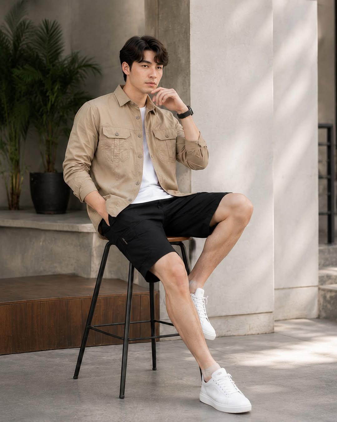 Men’s Khaki Utility Casual Full Sleeve Shirt