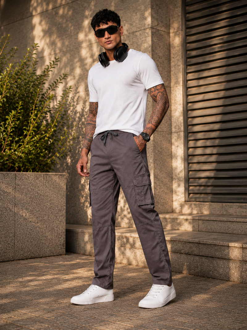 Men’s Dark Grey Utility Cargo Pants – Relaxed Streetwear Fit