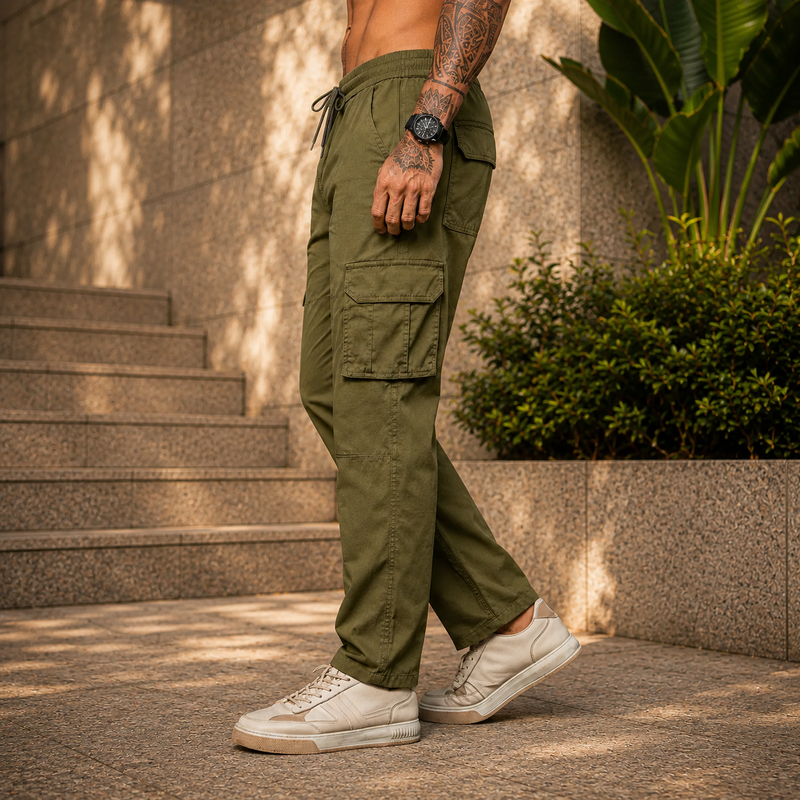 Men’s Green Cargo Pants – Relaxed Fit Utility Streetwear Trousers
