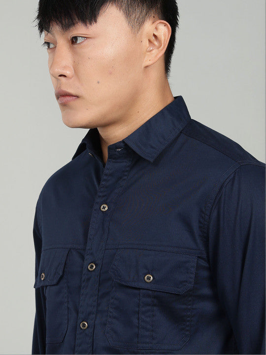 Navy Blue Utility Casual Shirt for Men | Premium Full Sleeve Shirt