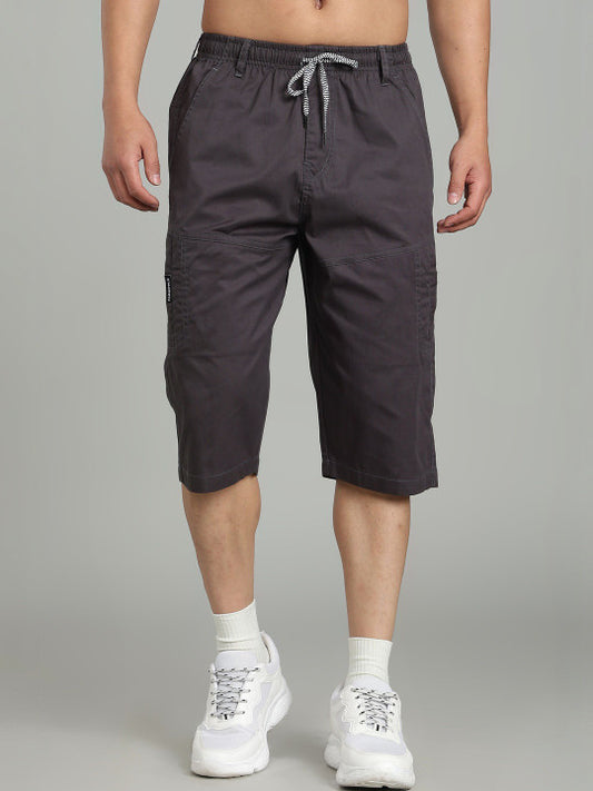 Men’s Grey Utility Capri Shorts – Relaxed Fit Casual Below Knee Shorts